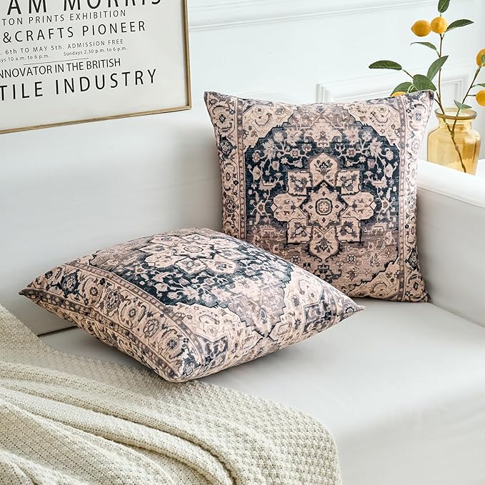 Boho Throw Pillow Covers 22x22 inch Set of 2,Boho Vintage Carpet Pattern Antique Ethnic Decor Double Sided Pattern Cushion Cover Soft Pillow Case Living Sofa Room Bed Square Pillow Cover