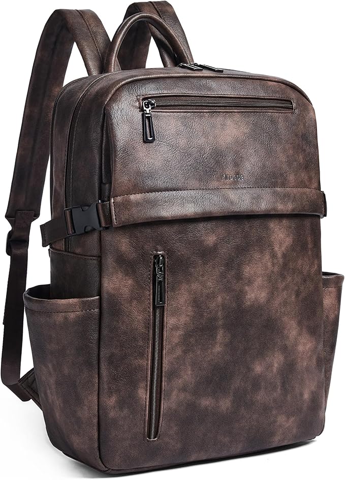 Leather Laptop Backpack for Women, 15.6 Inch Laptop Travel Backpack Purse Large Capacity Computer Bag, Casual Daypack Nurse Bag College Bookbag for School, Coffee
