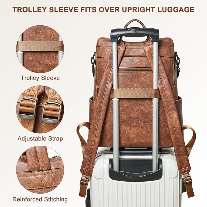 Shrrie Laptop Backpack for Women 15.6 inch,Travel Leather Backpack Purse Nurse Teacher Carry on Backpack Computer Bag,Professional Water-Resistant College Business Work Casual Daypack,Two-tone Maroon