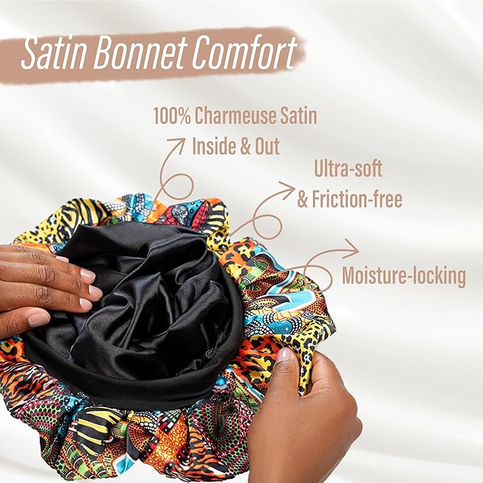Satin Bonnet Adjustable Sleeping Silk Bonnet Black Women Men Double Layer Satin Silk Sleep Cap Hair Wrap Large Curly Hair