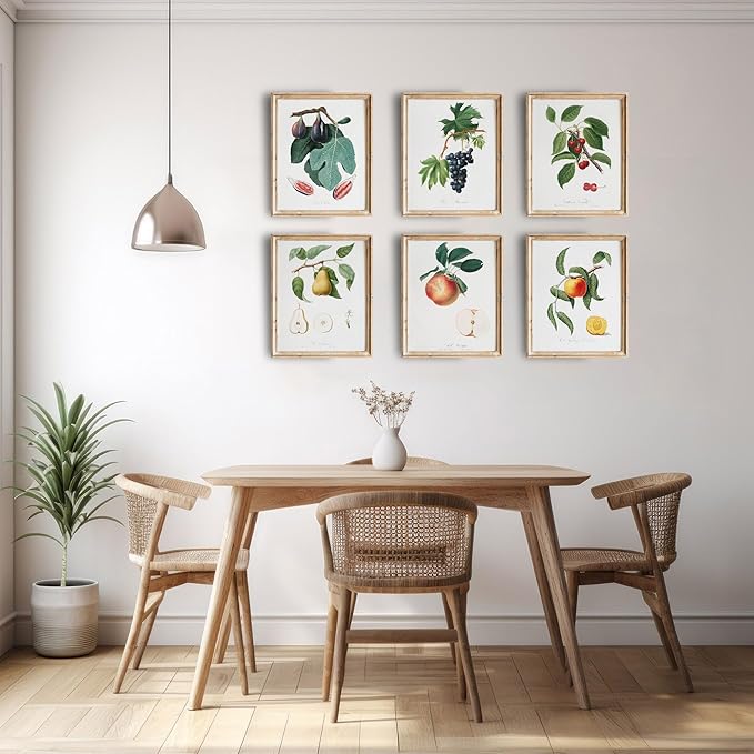 Vintage Fruit Art Prints - Kitchen Botanical Prints - (Set of 6) - Unframed - 8x10s | Wall Décor Enhancing Your Culinary Space with Classic Charm - Ideal for Kitchen, Dining Area, or Farmhouse Décor