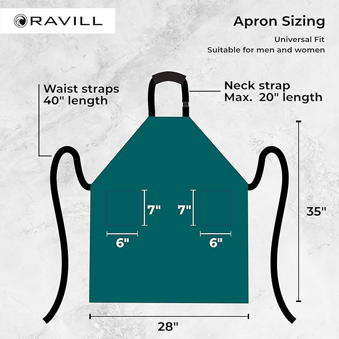 Waterproof Apron For Men and Women - 2 Pockets - 35", Black - Multi Purpose Work Aprons for Dishwashing, Dog Grooming