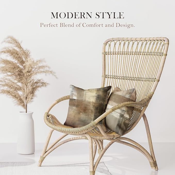 Brown Tan and Gray Set of 4 18 x 18 Inch Throw Pillow Covers,Taupe Modern Art Abstract Painting Home Decor Couch Pillow Covers Neutral Decorative for Sofa Bedroom Living Room