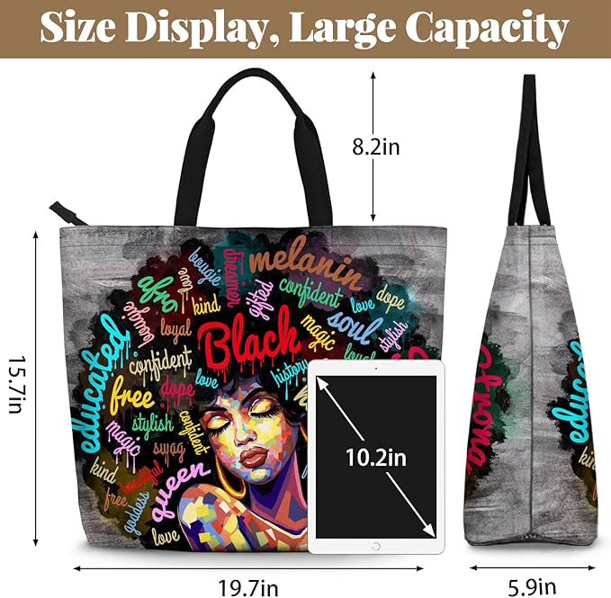 African American Black Women Tote Bag Black Girl Magic Shoulder Handbag For Work Travel Beach Shopping