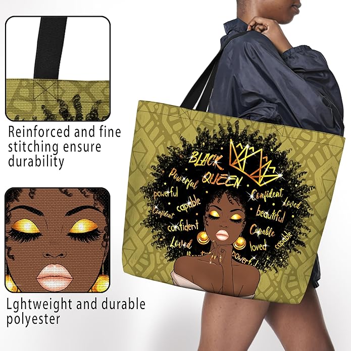 IAGM Women Tote Bags African American Woman Shoulder Bag Afro Black Girl Magic Satchel Handbags For Shopping,Work,Grocery,Gym