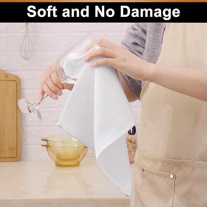 Homaxy 100% Cotton Kitchen Towels and Dishcloths Set - 8 Pack Waffle Weave Soft and Absorbent Dish Towels - 26 X 16 Inch and 12 X 12 Inch - White