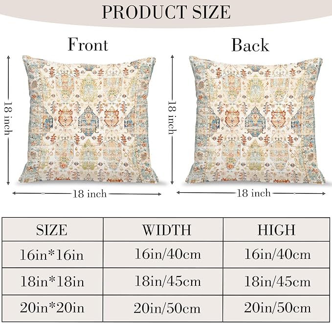 Boho Floral Throw Pillow Covers 18x18 inch Set of 2,Beige Boho Rug Geometric Floral Pattern Decor Double Sided Pattern Cushion Cover Soft Pillow Case Living Sofa Room Bed Square Pillow Cover