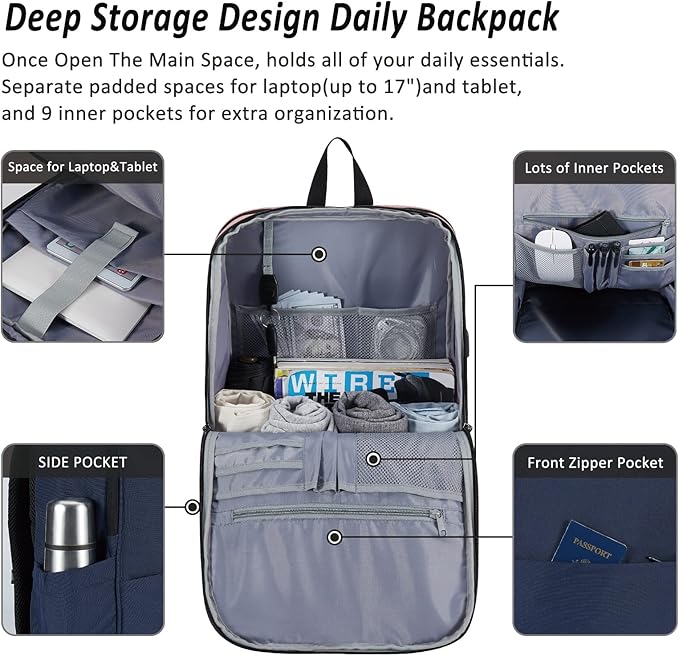 MAXTOP Deep Storage Laptop Backpack with USB Charging Port[Water Resistant] College School Computer Bookbag Fits 17 Inch Laptop