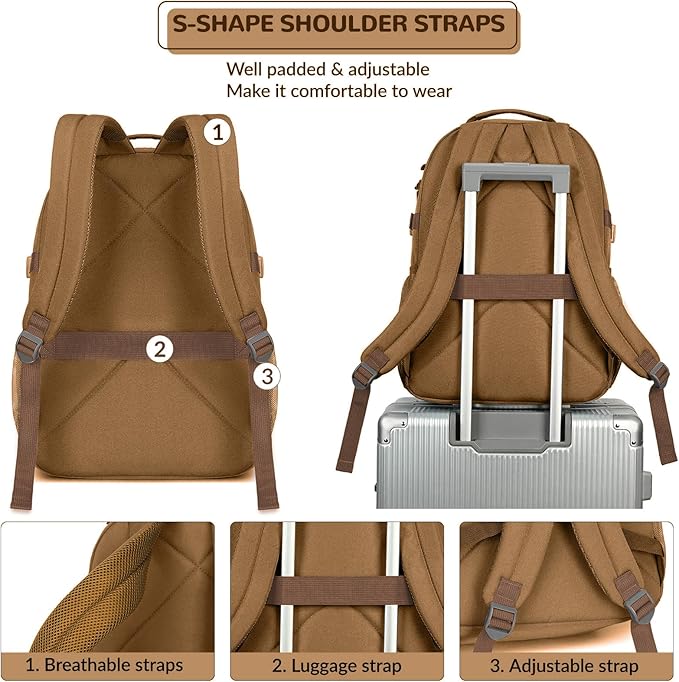 Lohol Water Resistant Daypack with Mulitiple Pockets for Travel Outdoor College, 15.6 inch Laptop Backpack for Men and Women (Brown)