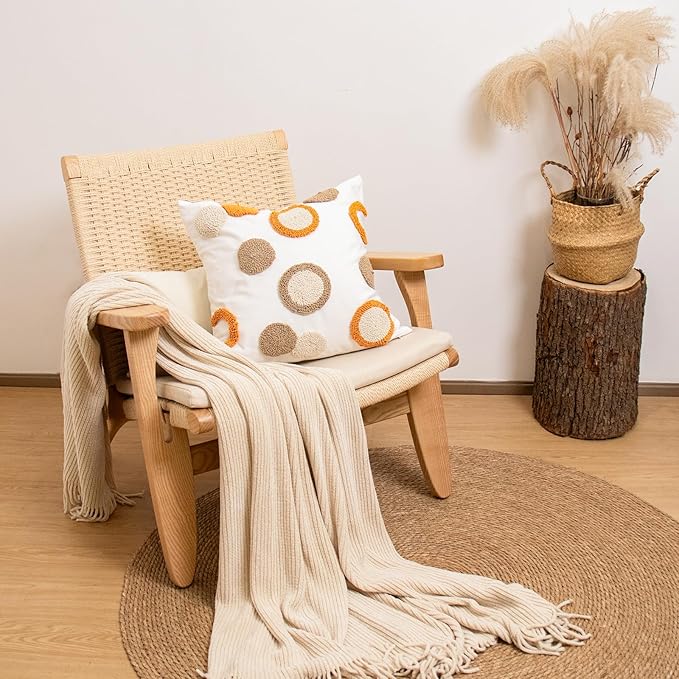 lifein 18x18 Pillow Covers-Throw Pillow Cover,Tufted Boho Jacquard Pillow Covers,Farmhouse Decorative Pillow Cover,Pillow Cases for Gift,Couch,Sofa,Bed,Chair,Living Room,Home Decor(18x18inch)