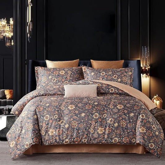 Cupocupa Duvet Cover Queen Size Set - Vintage Soft Bedding with Beautiful Boho Floral Pattern for Queen Size Bed - Comes with Matching Pillowcases for Added Elegance and Comfort