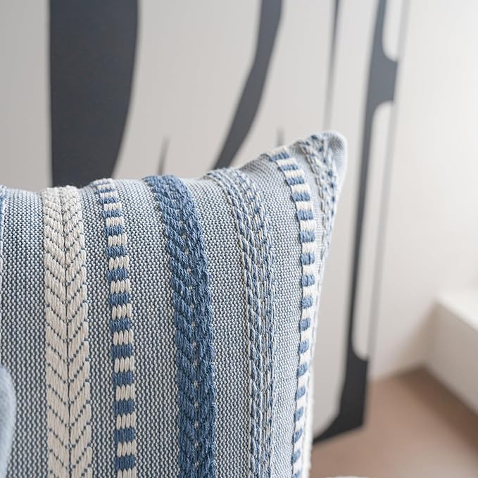 Boho Lumbar Pillow Covers 14x36 Long, Farmhouse Decorative Couch Pillow Cases, Blue Accent Pillows of Bed, Sofa Bedroom Living Room Home Decor Cushion Cover, Pack of 1