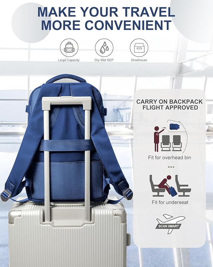 coowoz Travel Backpack Carry On for Women Man Gym Backpacks with Laptop Compartment Mochila de Viaje Teacher Personal Item Backpack Airplane Accessories Must Haves Royal Blue Small