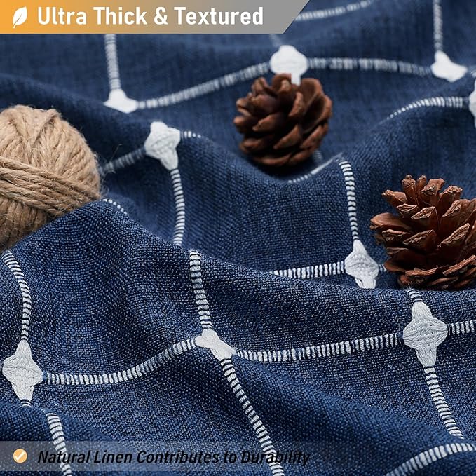 BTTN Extra Long Shower Curtain - 72x96 Inch Long Boho Chic Linen Fabric Heavy Duty Shower Curtain Set with Hooks, Tall Bohemian Farmhouse Shabby Chic Tassel Shower Curtains for Bathroom - Navy Blue