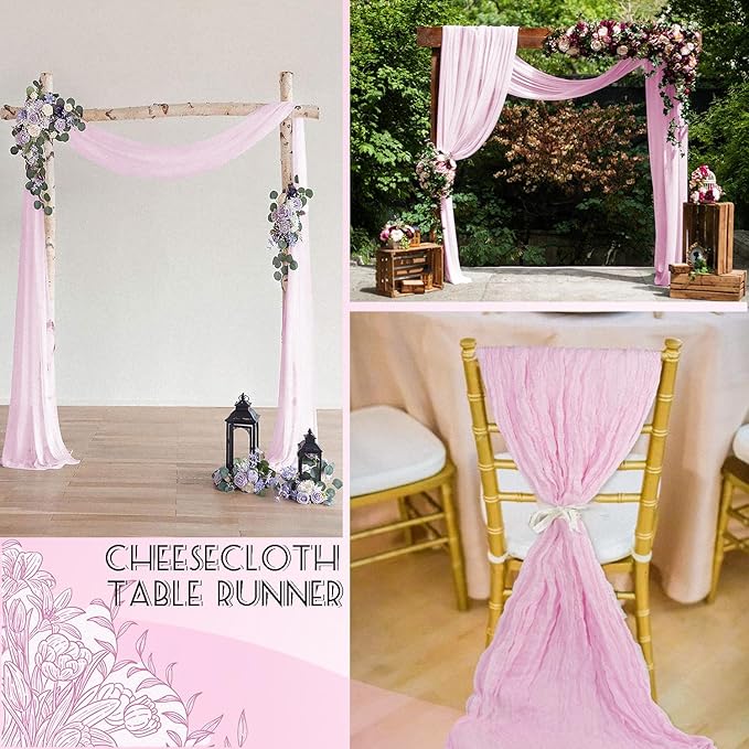 1 Pack Pink Cheesecloth Table Runner, 35x120 Inch Boho Gauze Table Runners, Cheese Cloth Long Table Runner Elegant Table Runners for Party Wedding Bridal Shower Table Decor
