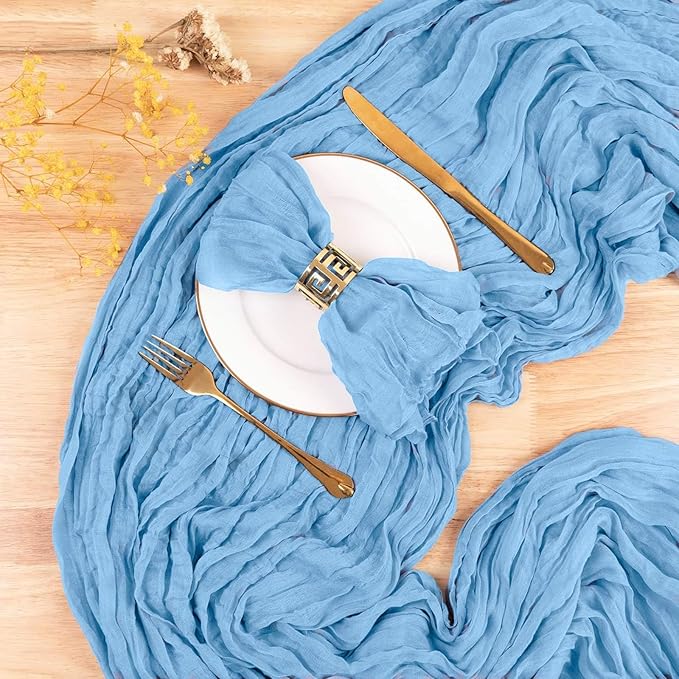 Light Baby Blue Cheesecloth Table Runner 13.3FT Long Bridal Baby Boy Shower Birthday Party Decorations Summer Sheer Gauze Boho Table Runner Wedding Dining Table Decorations