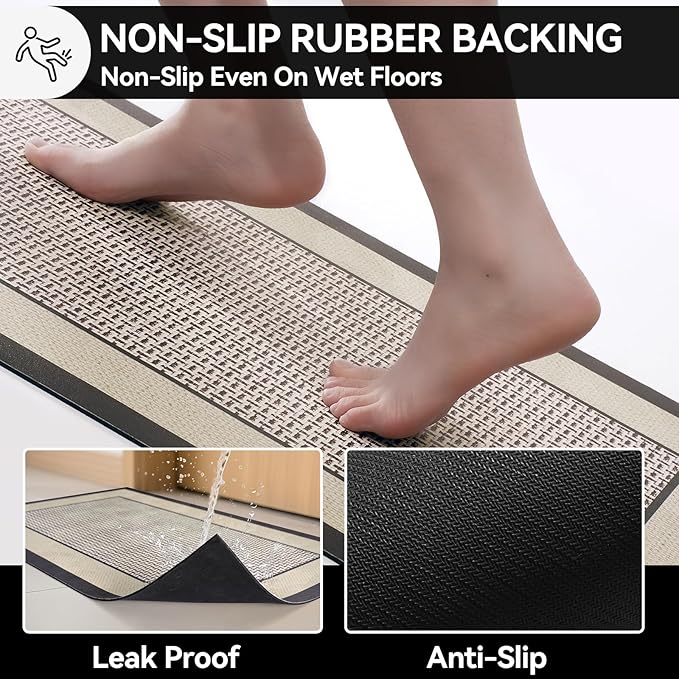 Non Slip Thin Bath Mat Bathroom Rugs, Rubber Backing Ultra Thin Bathroom Rug Fit Under Door, Quick Dry Super Absorbent Washable Shower Bath Mats, Beige 24x36