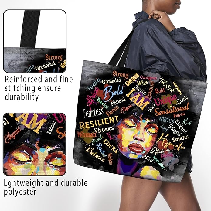 IAGM Women Tote Bags African American Woman Shoulder Bag Afro Black Girl Magic Satchel Handbags For Shopping,Work,Grocery,Gym