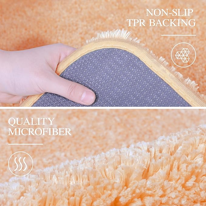 Walensee Bath Rug - Non Slip, Soft Microfiber Shaggy Bath Mat (20 x 32, Peach) Water Absorbent, Machine Washable, Thick Plush Shower Mat