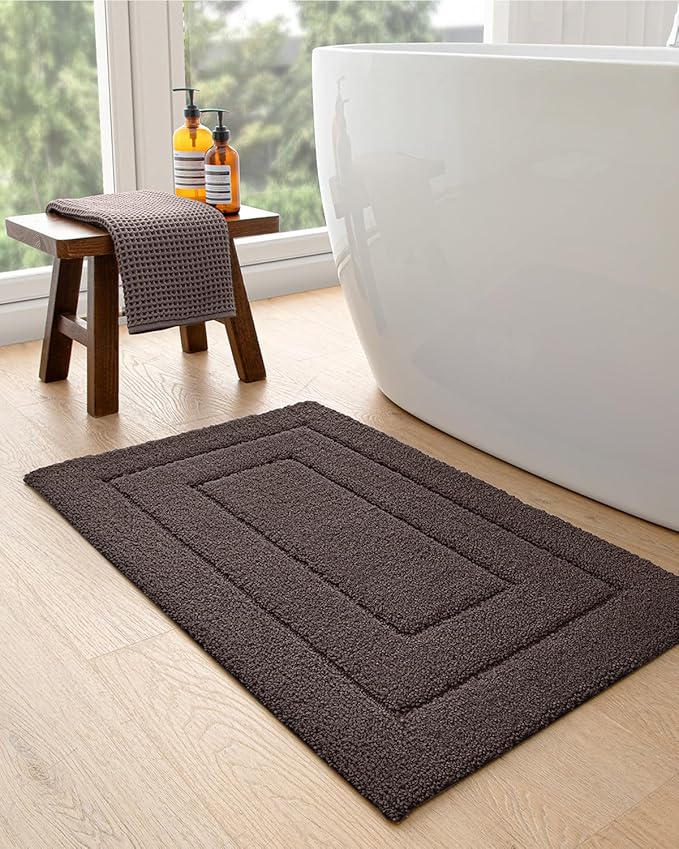 DEXI Bathroom Rug 43x24, Non Slip Washable Bath Mat for Shower Floor, Extra Large Absorbent Soft Bathmat with Rubber Backing, Quick Dry Microfiber Carpet, Brown