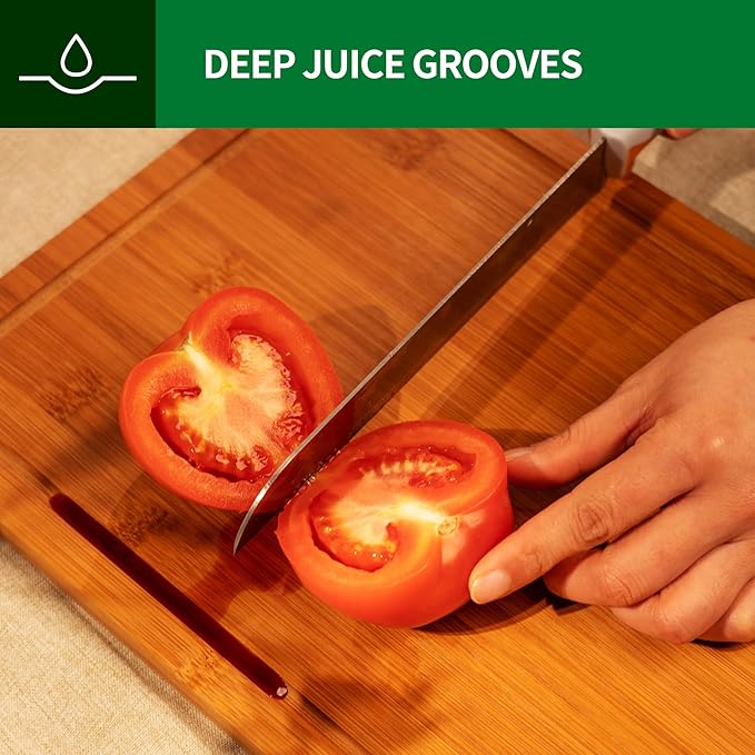 Bamboo cutting boards for home and kitchen,chopping board with juice groove,hanging hole and handles,for charcuterie,meat,bread,cheese,fruit and vegetables,carbonized bamboo, Set of 3(S+M+L)