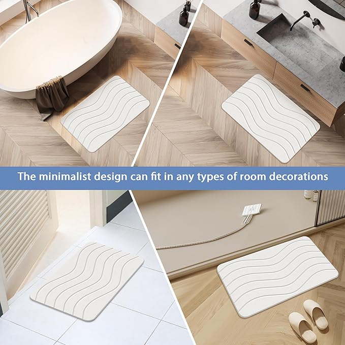 Absorbent Stone Bath Mat, Diatomaceous Earth Shower Mats, Non-Slip Water Absorbing Diatomite Stone Mat for Bathroom Floor, Quick-Drying Easy to Clean (23" x 16" White)