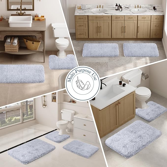 Walensee Large Bathroom Rug (24 x 60, Growing Blue) Extra Soft and Absorbent Shaggy Bath Mat Machine Washable Microfiber Non Slip Luxury Floor Mat