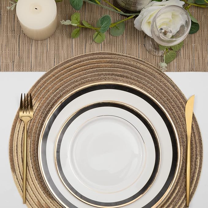 SHACOS Round Placemats Set of 6 Washable 15 inch Variegated Braided Round Place Mats Kitchen Table Mats (Rainbow Brown, 6)