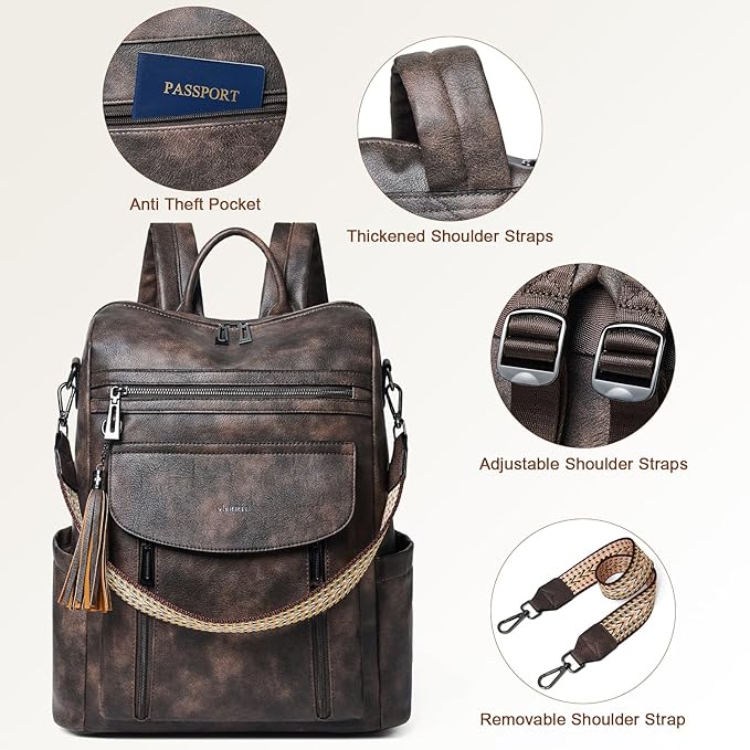 Shrrie Laptop Backpack for Women 15.6 inch,Travel Leather Backpack Purse Nurse Teacher Carry on Backpack Computer Bag,Professional Water-Resistant College Business Work Casual Daypack,Two-toned Coffee