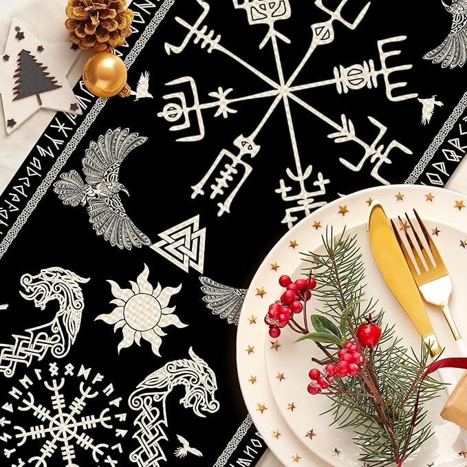 Viking Burlap Table Runner Seasonal Spring Fall Kitchen Dining Linen Table Decoration for Indoor Outdoor Home Party Dinner 13x72 Inch