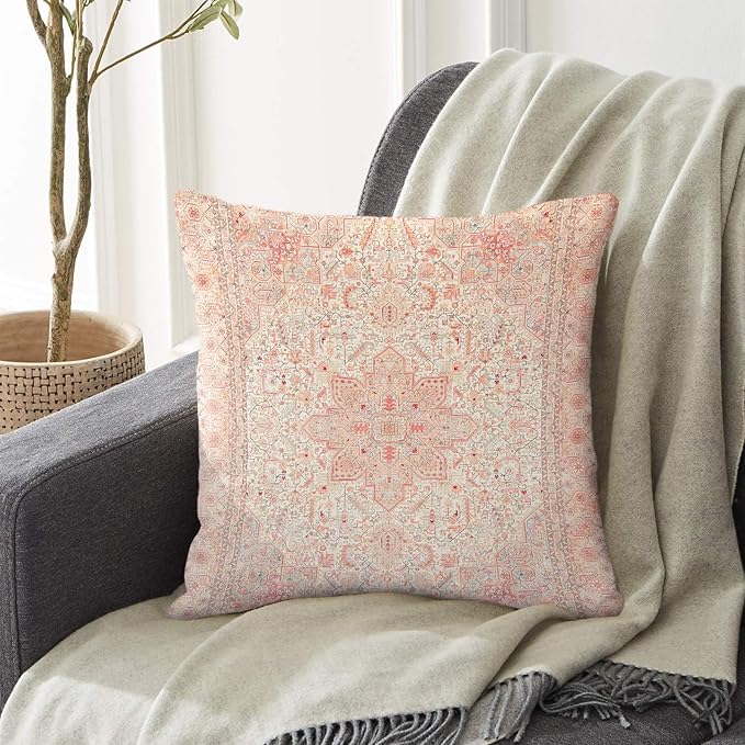 Boho Throw Pillow Covers 20x20 inch Set of 2,Bohemian Vintage Carpet Pattern Antique Ethnic Decor Double Sided Pattern Cushion Cover Soft Pillow Case Living Sofa Room Bed Square Pillow Cover