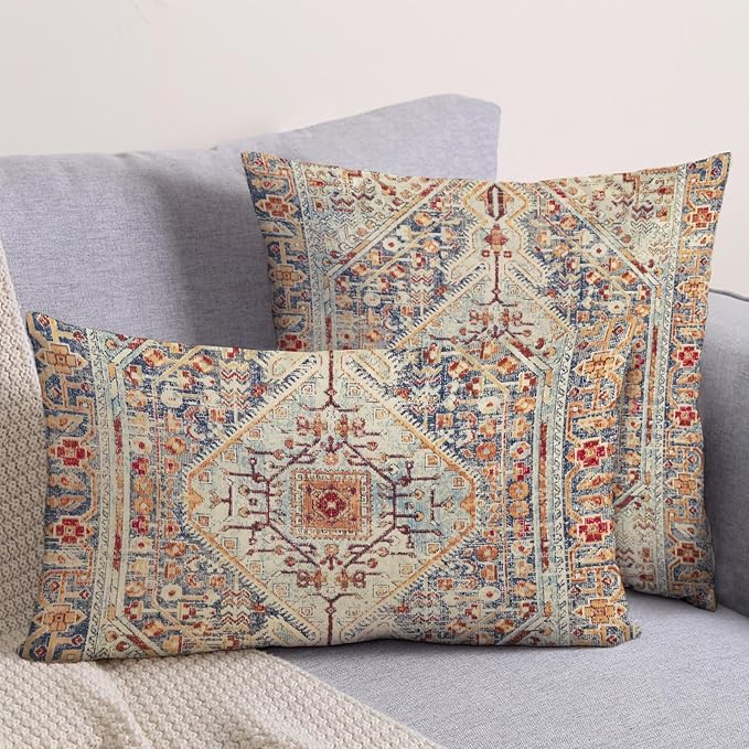 Boho Throw Pillow Covers 12x20 inch Set of 2,Boho Vintage Carpet Pattern Antique Ethnic Decor Double Sided Pattern Cushion Cover Soft Pillow Case Living Sofa Room Bed Square Pillow Cover