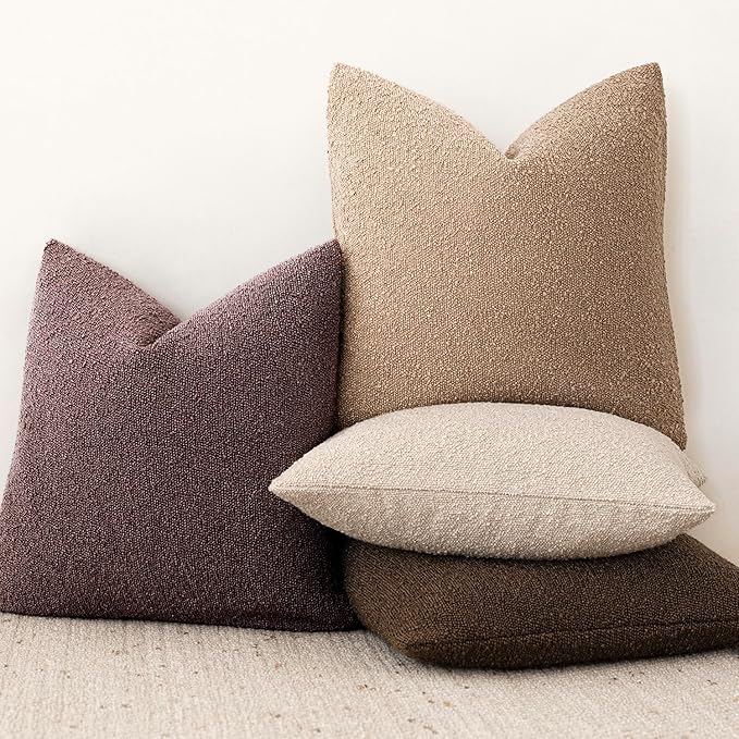 Foindtower Pack of 2 Textured Boucle Throw Pillow Covers Accent Solid Pillow Cases Cozy Soft Decorative Couch Cushion Case for Chair Sofa Bedroom Living Room Home Decor 18x18 Inch Dark Purple