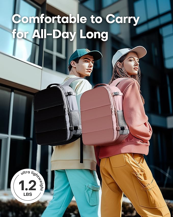 HOTOR Travel Backpack - Flight Approved Travel Bag for Men and Women, Carry on Luggage for 15.6" Laptop and Travel Essentials for Work, Business, Weekender, College 11.8"x7.9"x17.3" (Pink)