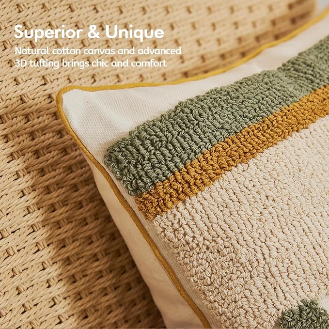 lifein 18x18 Pillow Covers-Throw Pillow Cover,Tufted Boho Jacquard Pillow Covers,Farmhouse Decorative Pillow Cover,Pillow Cases for Gift,Couch,Sofa,Bed,Chair,Living Room,Home Decor(18x18inch)