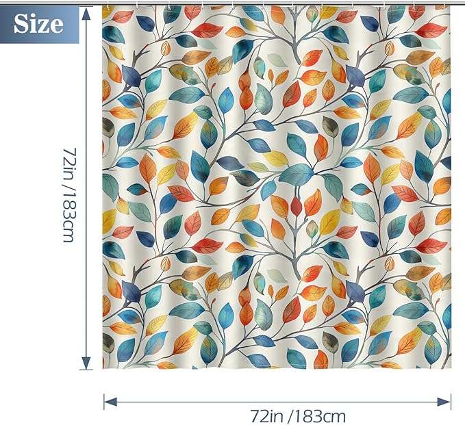 Aimego Spring Colorful Shower Curtain -Summer Nature Botanical Watercolor Plant Leaves Floral Fabric Cloth Bath Shower Curtain Set with 12 Hooks for Bathroom Decor Accessories, 72"x72"