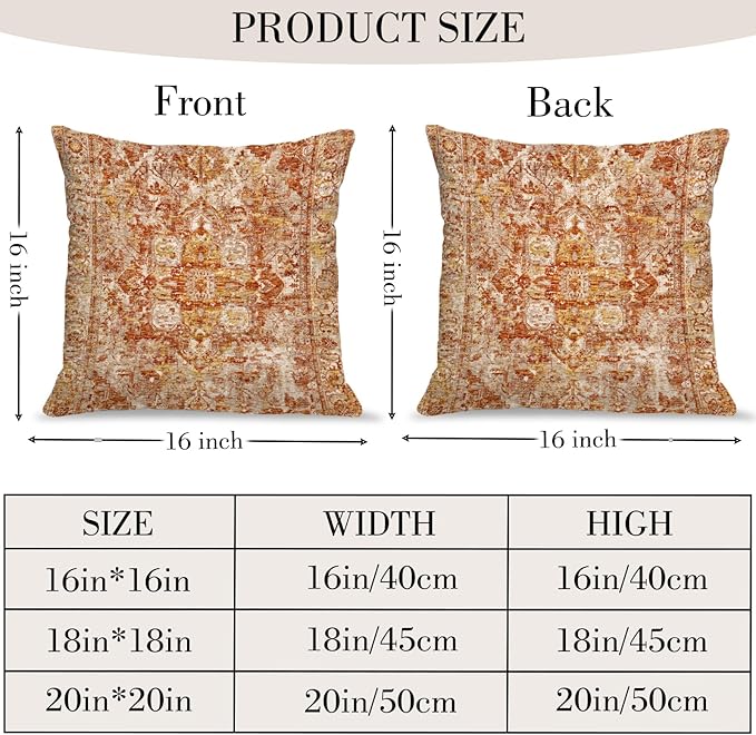 Boho Throw Pillow Covers 16x16 inch Set of 2,Bohemian Vintage Carpet Pattern Antique Ethnic Decor Double Sided Pattern Cushion Cover Soft Pillow Case Living Sofa Room Bed Square Pillow Cover