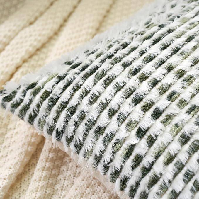 Aeckself Boho Chenille Tufted Pillow Cover 20 x 20 Inch, Decorative Square Throw Pillow Cover Neutral Pillowcase for Couch Bedroom Living Room, Green White