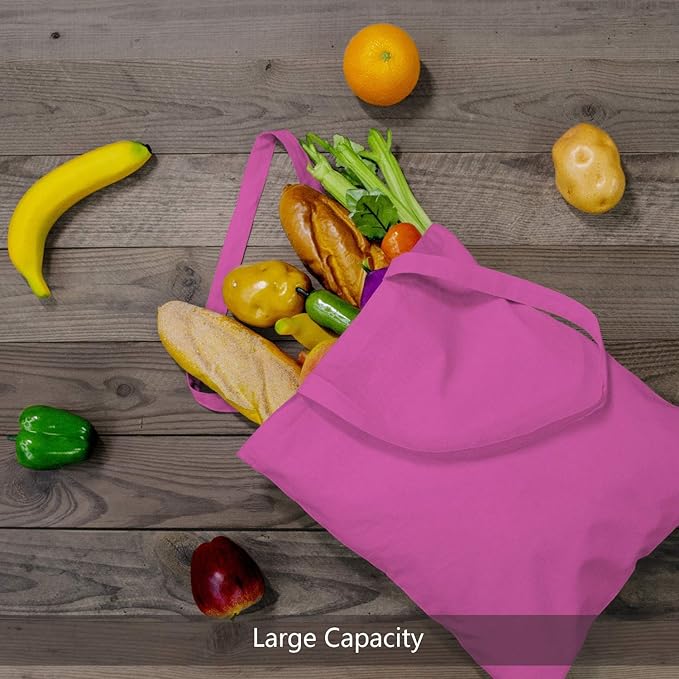 TOPDesign 24-Pack Economical 16"x15" Pink Cotton Tote Bag, Lightweight Medium Reusable Grocery Shopping Cloth Bags, Suitable for DIY, Advertising, Promotion, Gift, Activity