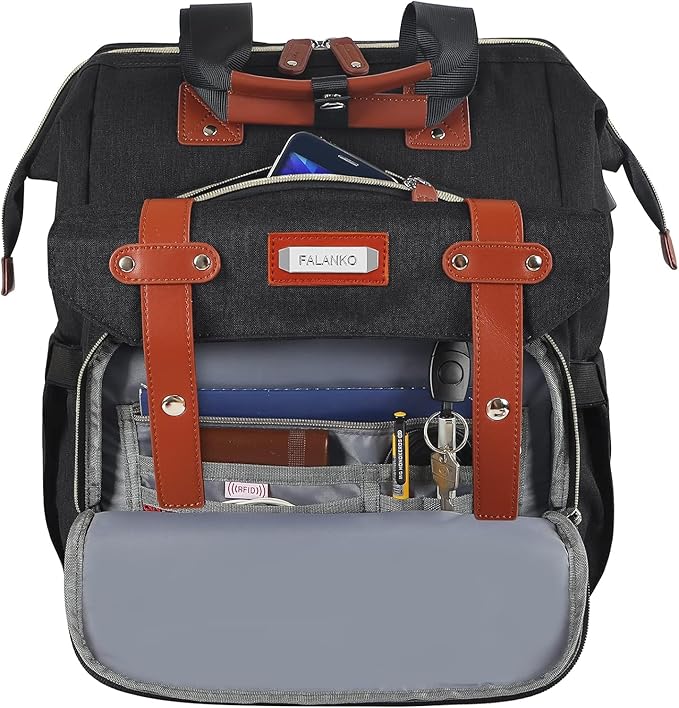 FALANKO Laptop Backpack for women, Doctor Teacher Work RFID Anti Theft Laptops Backpack with USB Charging Port, Wide Open College Travel 15.6 Inch Computer Bag for Men Women