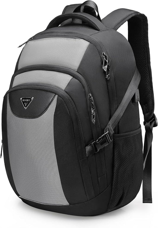 Laptop Travel Backpack with USB Charging Port, Anti-Theft Travel Business Backpack Fits 17 Inch Notebook, 30L Water-Resistant Work Computer Backpack, College School Bookbag for Men Women, Grey/Black