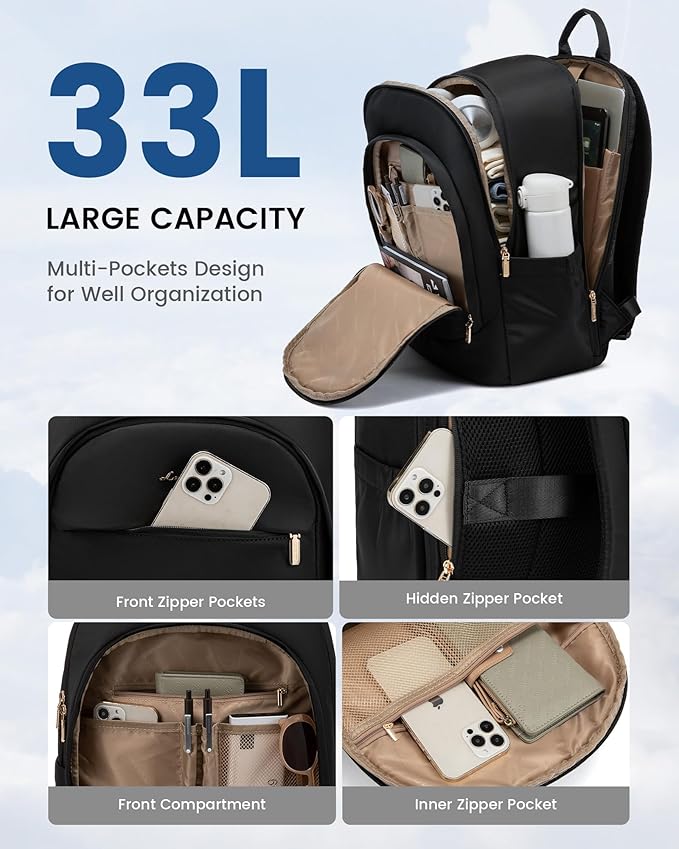 LOVEVOOK Laptop Backpack for Women, 17.3 Inch Business Backpack Purse, Large Capacity Casual Daypack, Work Computer Backpack, Travel Backpack for College, Black