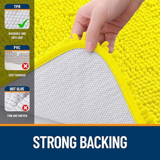OLANLY Bathroom Rugs 24x16, Extra Soft Absorbent Chenille Bath Rugs, Rubber Backing Quick Dry, Machine Washable Bath Mats for Bathroom Floor, Tub and Shower, Home Decor Accessories, Lemon Yellow