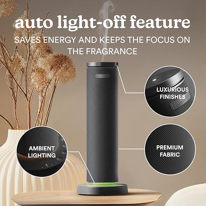 Homedics SereneScent Fabric Rechargeable Waterless Diffuser, Use with Homedics SereneScent Oil 120ml (Sold Separately) Cordless Aromatherapy, Adjustable Mist & Timer, 6 Calming Lights, Black