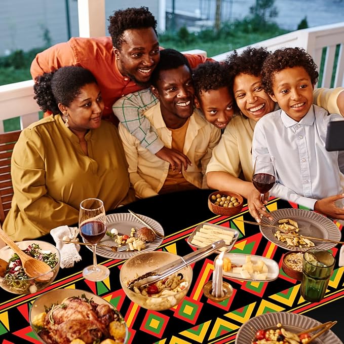 Kinlop 3 Pcs Black History Tablecloth 108 x 51 Inch Juneteenth Kwanzaa Table Covers Plastic Waterproof Disposable Table Clothes for Africa American Independence Freedom Party Supplies(Kente)