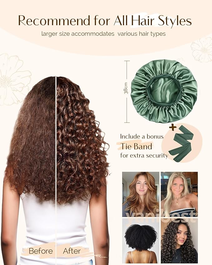 YANIBEST Silk Bonnet for Sleeping Women, Double Layer Hair Satin Bonnets with Elastic Band, Sleep Cap Curly Natural Hair