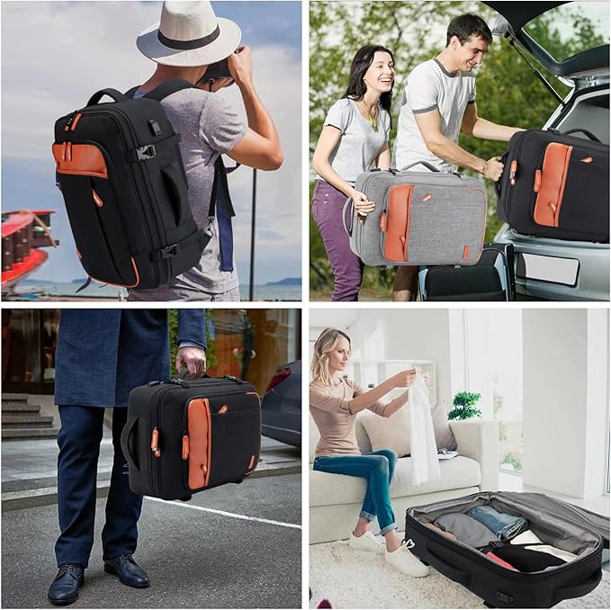 Carry on Travel Backpacks, Extra Large 40L Flight Approved Bag for Men & Women,Expandable Suitcase Backpack With 4 Packing Cubes,Water Resistant Luggage Daypack Business Weekender Bag,Black