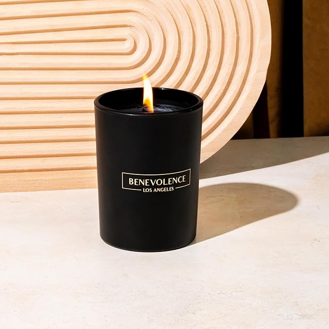 Benevolence LA Santal Scented Candle | Soy Candles, Black Candle for Home | Gifts for Women and Men | Home Fragrance | Aromatherapy | Bathroom Freshener | 10oz