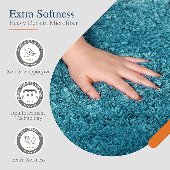 Walensee Large Teal Shaggy Bath Mat (24 x 72), Extra Soft, Absorbent, Machine Washable Microfiber, Non Slip, Luxury Bathroom Floor Mat