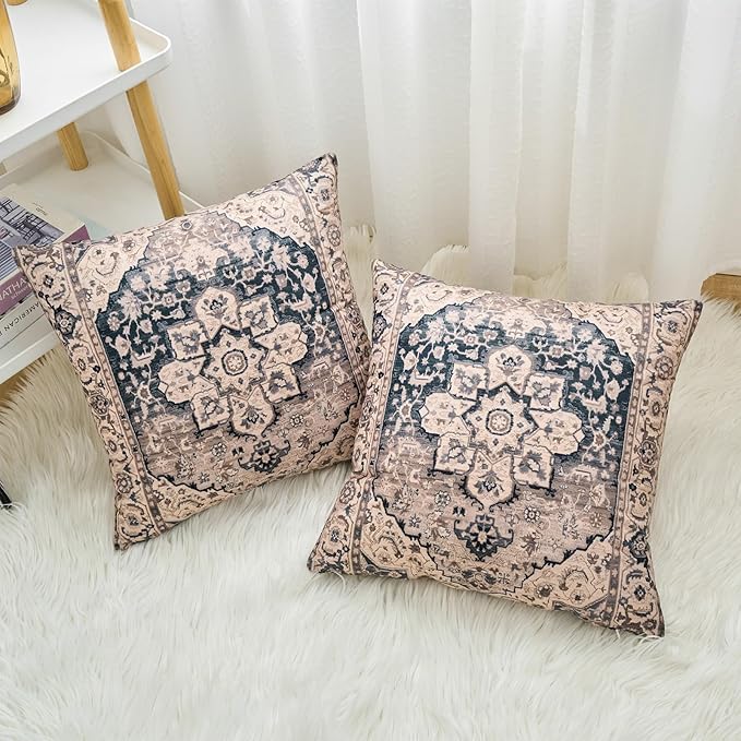 Boho Throw Pillow Covers 20x20 inch Set of 2,Boho Vintage Carpet Pattern Antique Ethnic Decor Double Sided Pattern Cushion Cover Soft Pillow Case Living Sofa Room Bed Square Pillow Cover